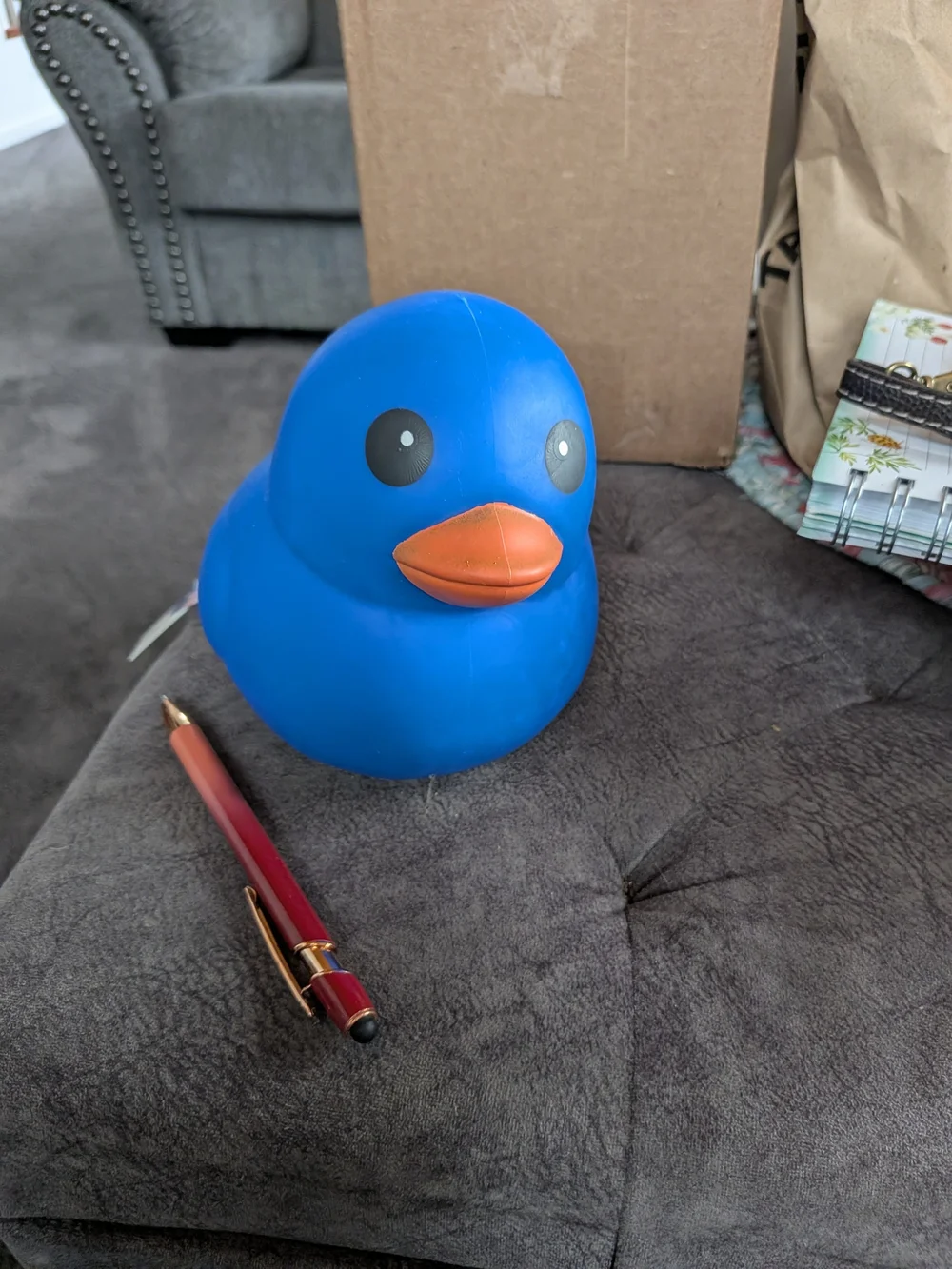 Blue Rubber Duck Bird Toy with Orange Beak